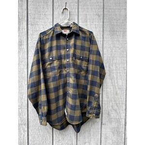 Levi's Authentic Olive Green Blue Plaid Flannel Shirt‎ Button Up Mens Medium